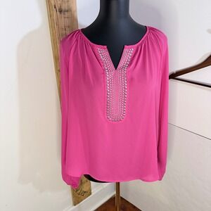 Alfani Petite Pink Studded Embellished Long Sleeve Blouse Women's Top Size 12P
